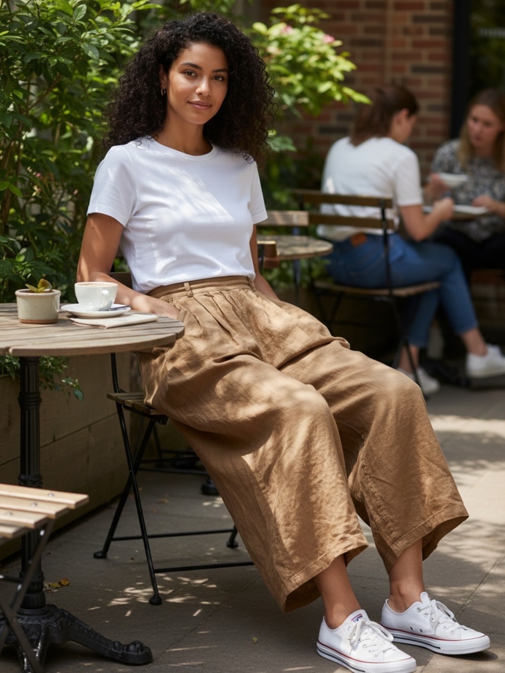 Puro Lino Tan Linen High-Rise Extra Wide-Leg Pants Lagenlook Relaxed One Size